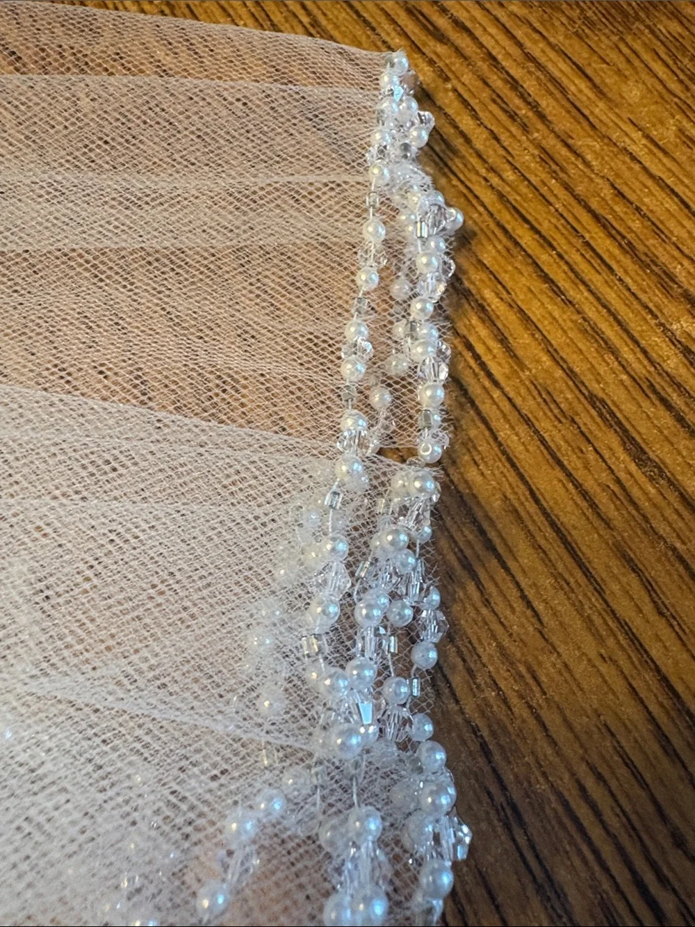 Classic Sheer Bridal Veil with Comb and Beaded edge- Ivory